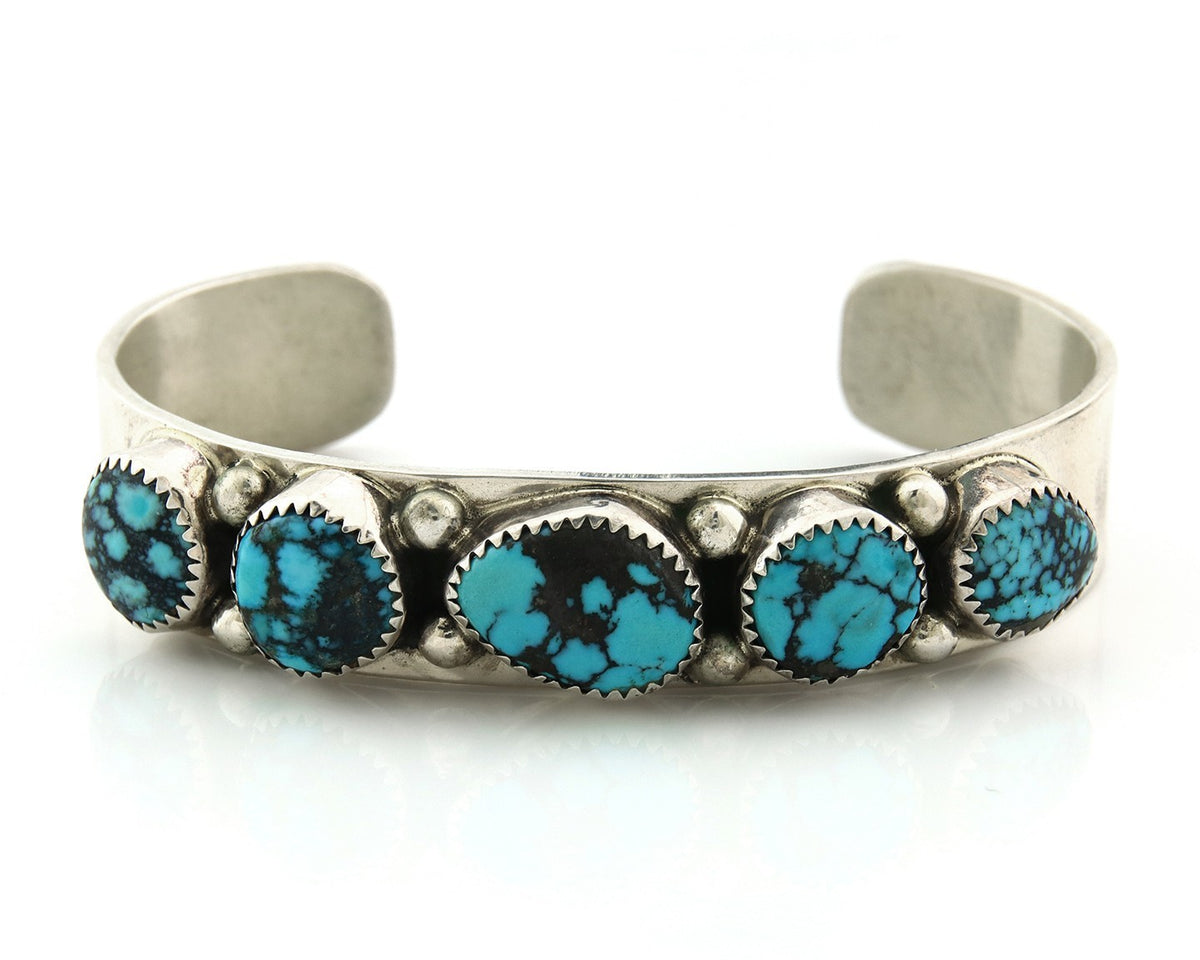 Navajo Bracelet Sterling Silver Nevada Turquoise Artist Signed C Jones