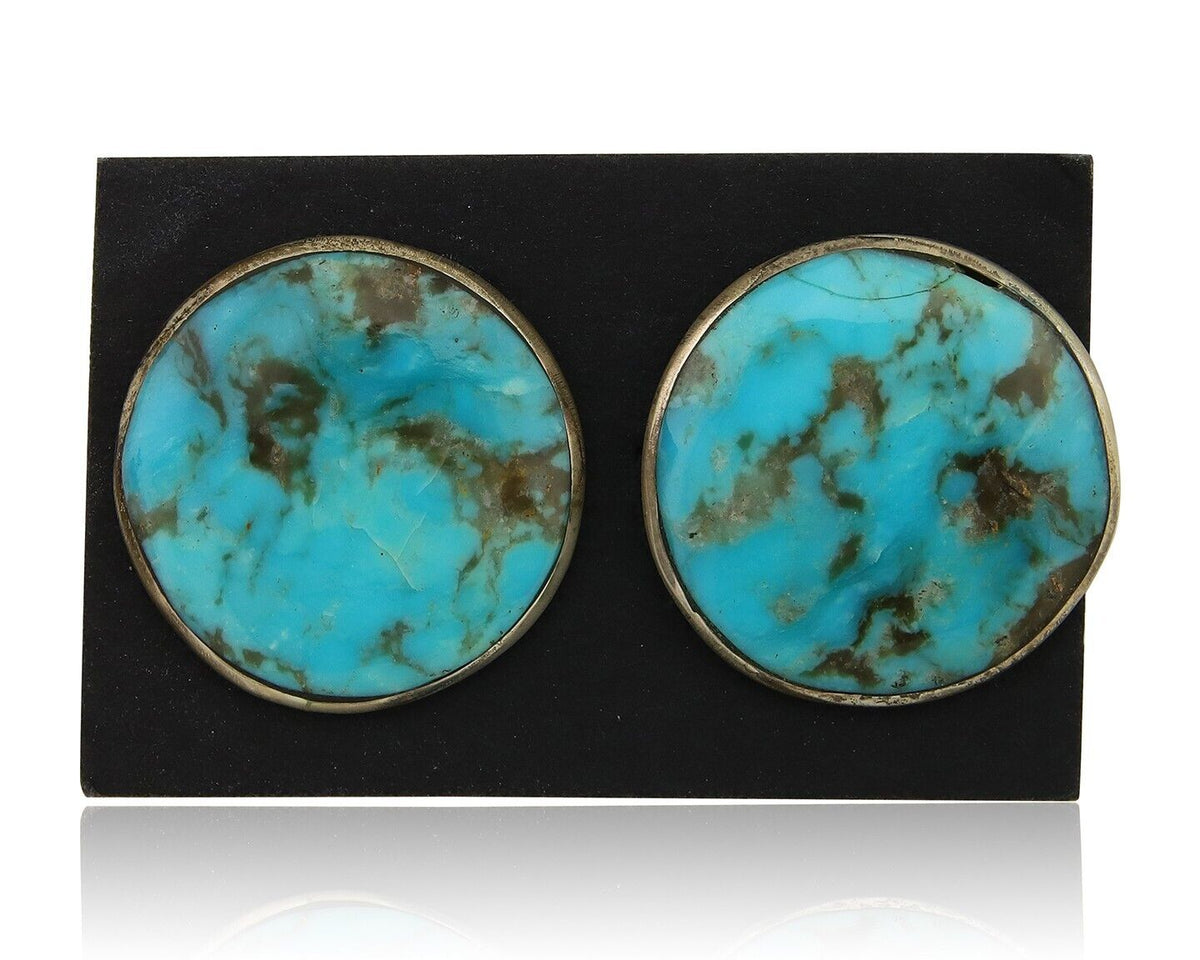 Navajo Shield Natural Turquoise Earrings 925 Silver Native American Artist C.80s