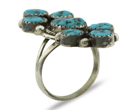 Navajo Ring .925 Silver Blue Morenci Turquoise Artist Signed IHMJ & MT C.80's