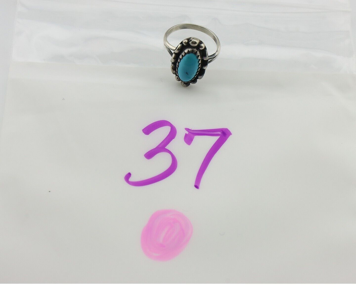 Navajo Ring 925 Silver Sleeping Beauty Turquoise Artist Signed SC C.80's