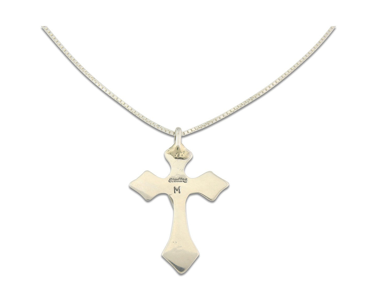 Navajo Cross Necklace Sterling Silver Authentic Natural Gemstones Signed M