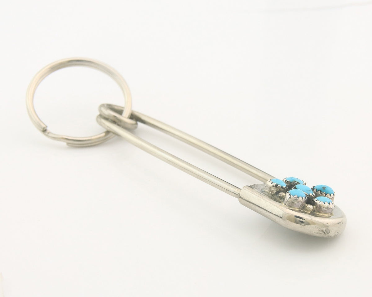 Navajo Key Chain .925 Silver Natural Turquoise Handmade Native American Artist