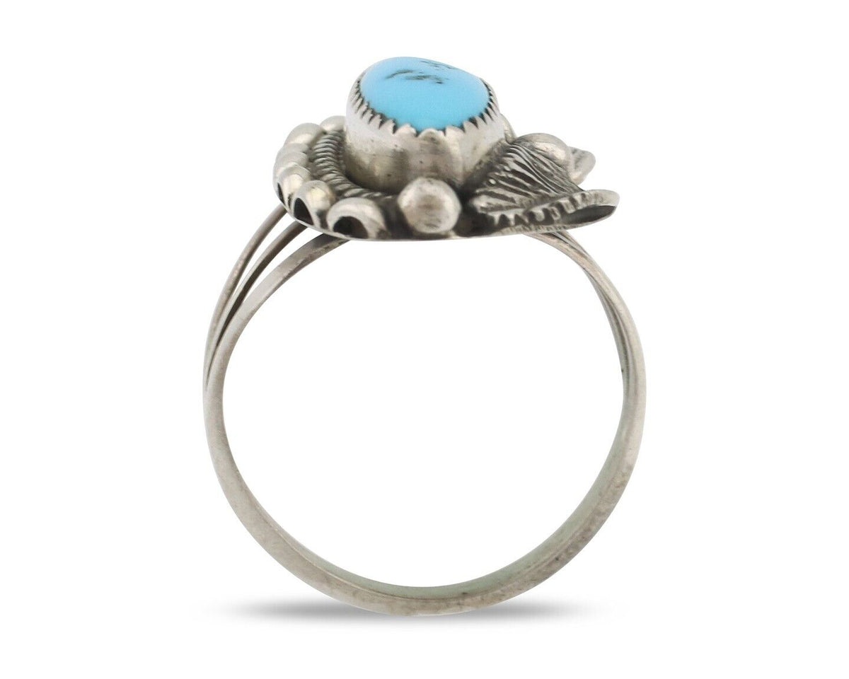 Navajo Ring .925 Silver Sleeping Beauty Turquoise Signed SkyStone Creations C80s