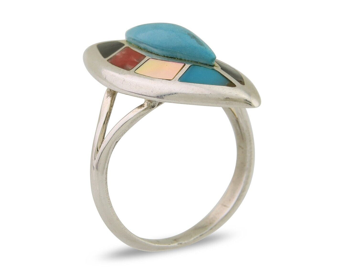 Navajo Ring 925 Silver Turquoise Shell Onyx Spiney Oyster Native Artist C80's