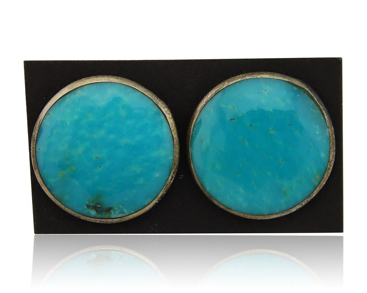 Navajo Shield Natural Turquoise Earrings 925 Silver Native American Artist C.80s
