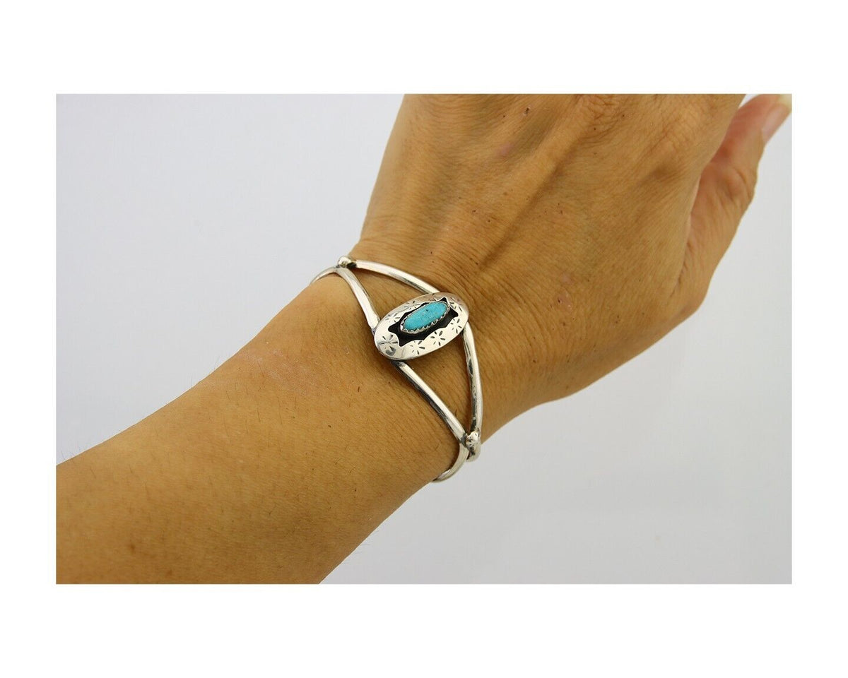 Navajo Cuff Bracelet 925 Silver Turquoise Cuff Artist Signed IJC C.80's