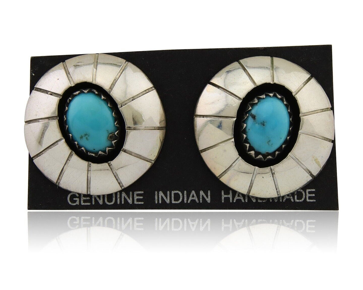 Navajo Shield Earrings 925 Silver Natural Blue Turquoise Artist Signed P C.80s