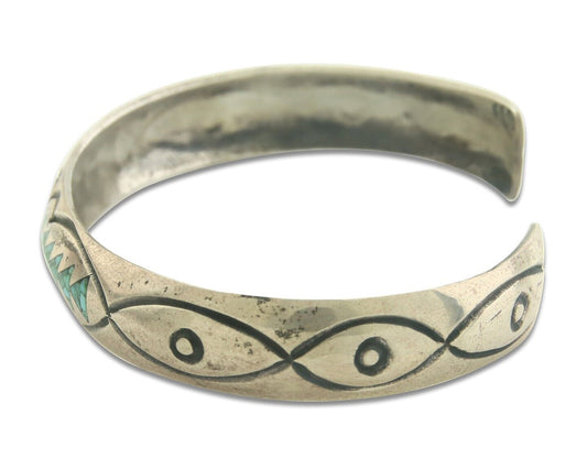 Navajo Bracelet 925 Silver Inlaid Turquoise Cuff Artist Signed Stanley Bain C.80