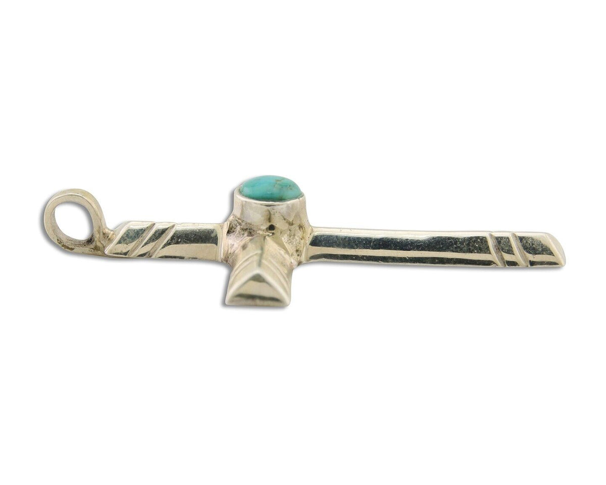 Navajo Sand Cast Cross Pendant 925 Silver Turquoise Artist Signed J Yazzie C.80s