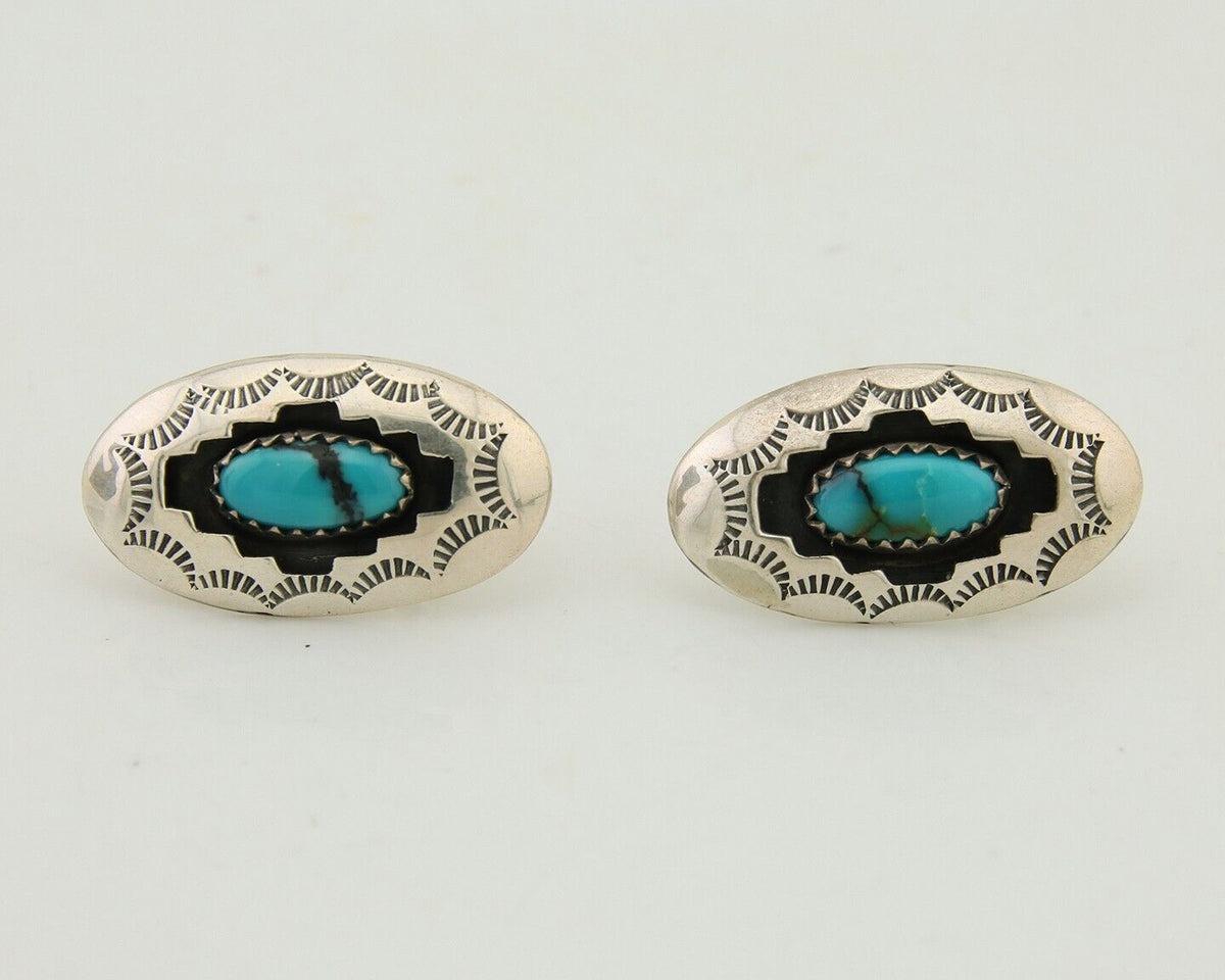 Navajo Dangle Earrings 925 Silver Natural Blue Turquoise Artist Signed P C.80's