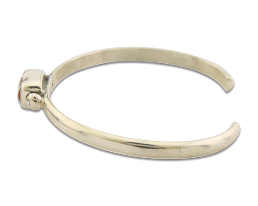 Navajo Bracelet .925 Silver Mediterranean Red Coral Cuff Native Artist C.80's