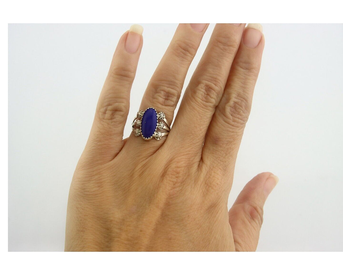 Navajo Ring 925 Sterling Natural Lapis Handmade Native Artist C.80's