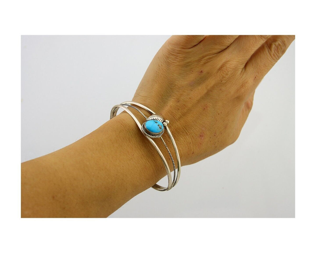 Navajo Cuff Bracelet 925 Silver Turquoise Native American Artist Handmade C.80's