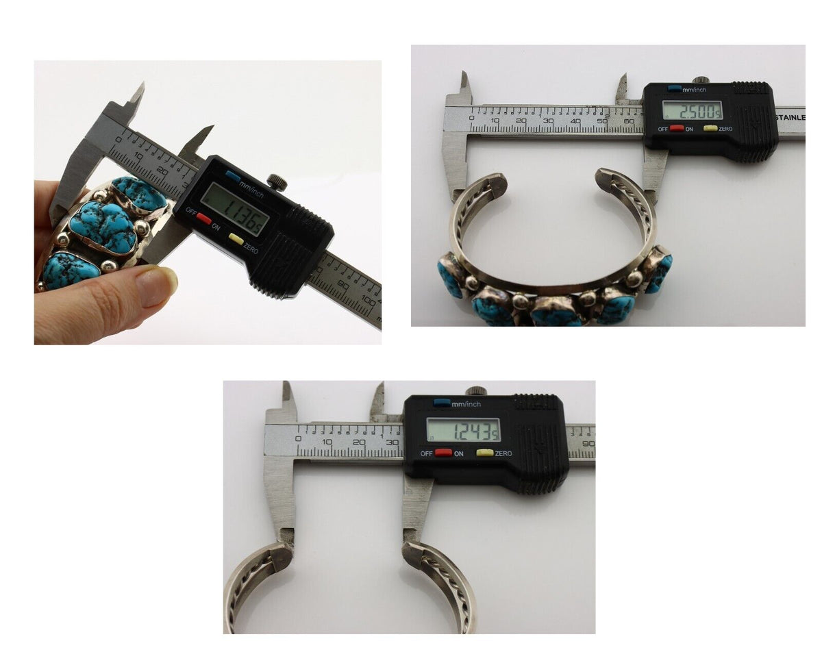 Navajo Bracelet 925 Silver Nugget Sleeping Beauty Turquoise Artist Signed JR C80