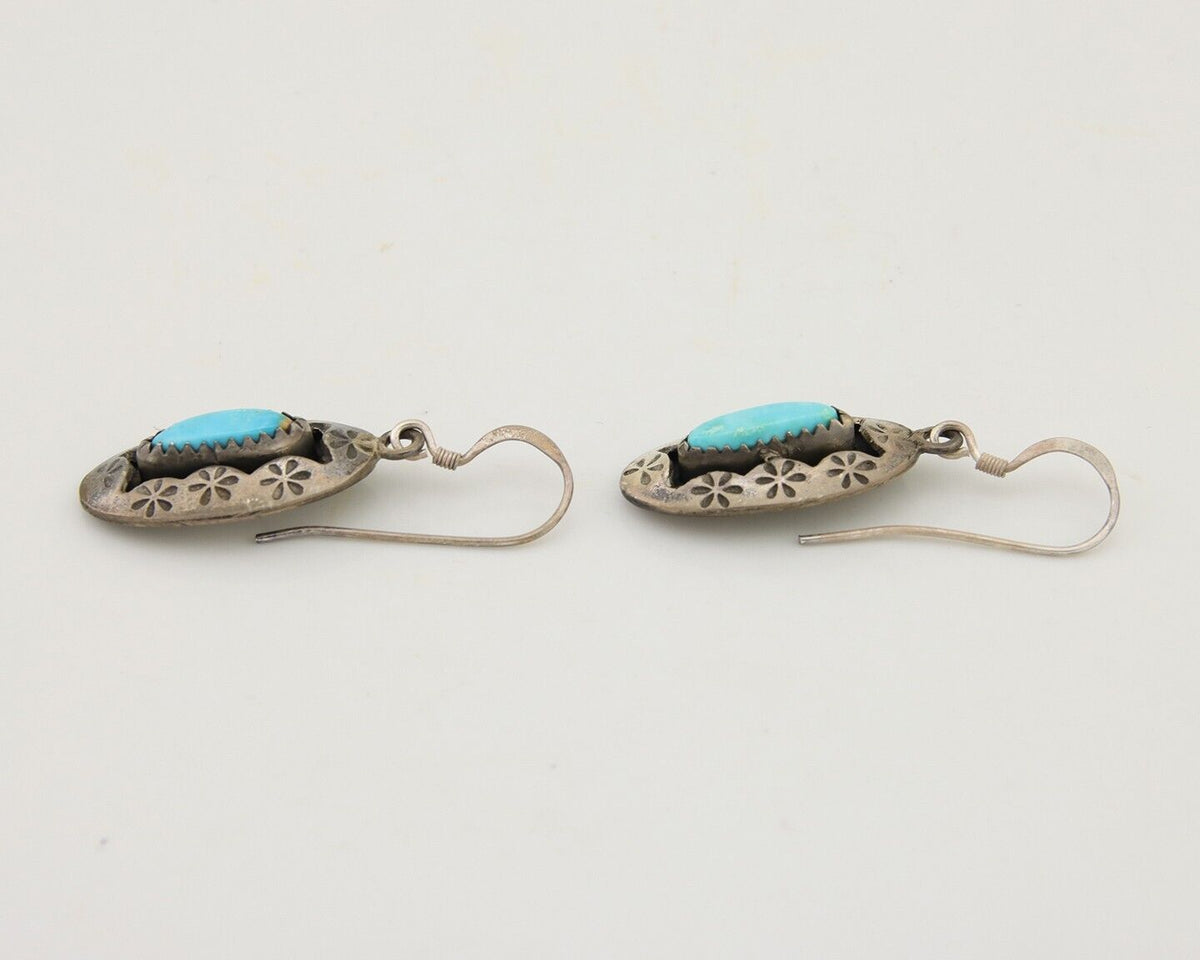 Navajo Dangle Earrings 925 Silver Natural Blue Turquoise Artist IJC C.80's