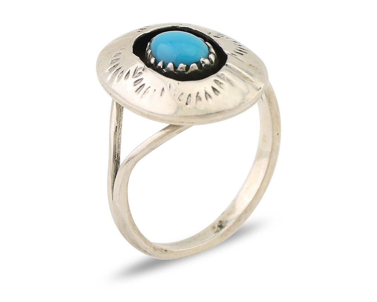 Navajo Handmade Ring 925 Silver Blue Turquoise Artist Signed MN C.80's