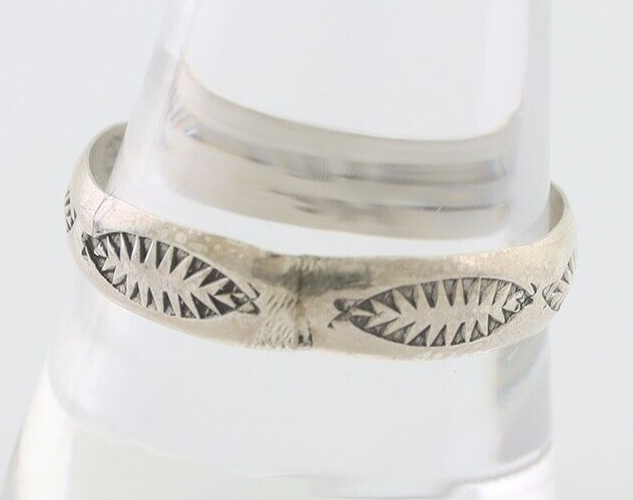 Navajo Hand Stamped Band 925 Silver 5.0 mm Signed Larry Chavez Size 11 C.80's