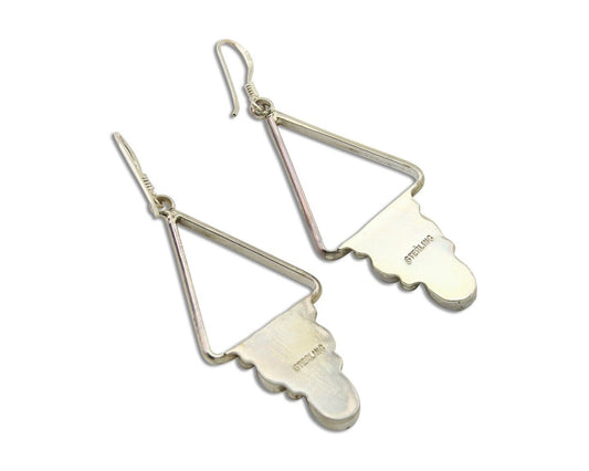 Navajo Earrings 925 Silver Turquoise & Coral Native American Artist C.80's