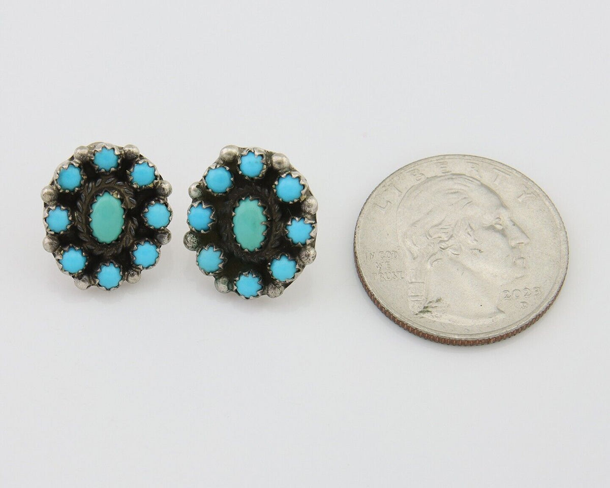 Navajo Shield Earrings 925 Silver Sleeping Beauty Native Artist C80s