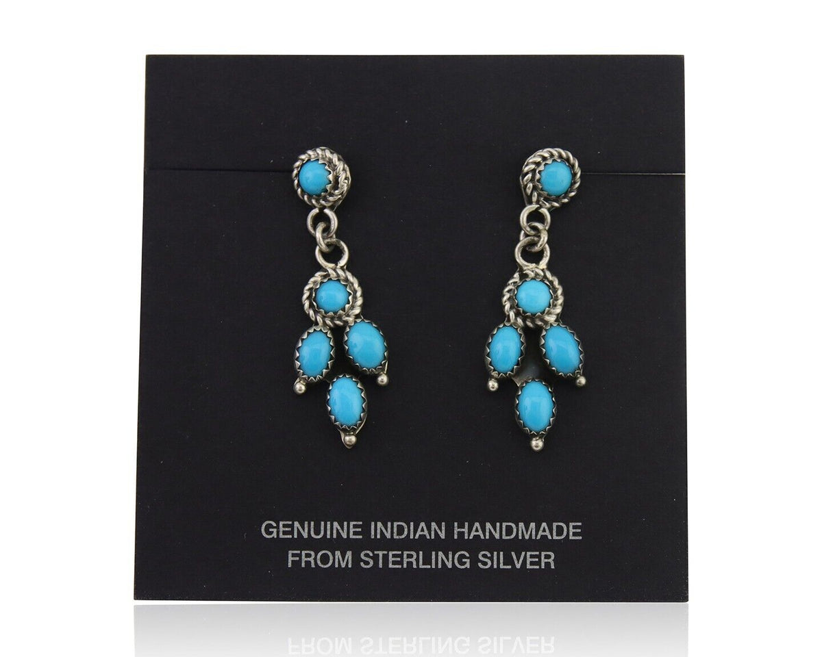 Navajo Paw Earrings 925 Silver Blue Turquoise Native American Artist C.80's