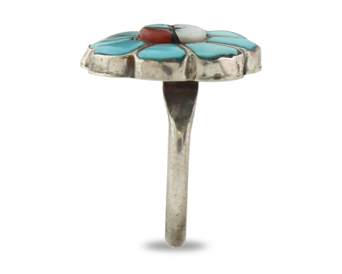 Vintage Zuni Ring 925 Sterling Silver Natural Gemstone Signed RV Size 7.5