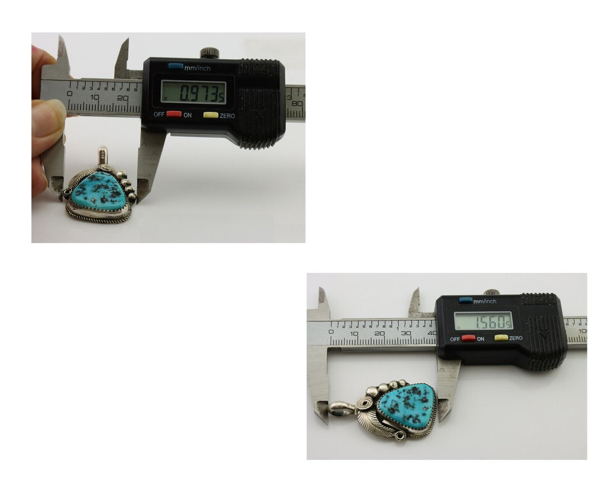 Navajo Pendant 925 Silver Sleeping B Turquoise Signed Justin Morris C.80's