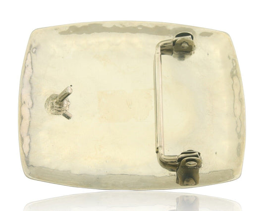 Navajo Belt Buckle .999 Nickel Agate Native Artist Handmade 2.5 x 3.0 in C.80s