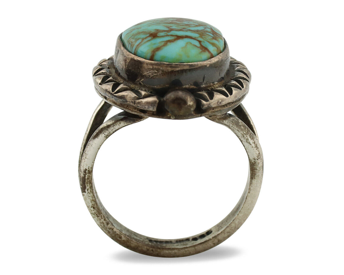 Navajo Ring .925 Silver Kingman Turquoise Artist Signed Gecko C.1980's