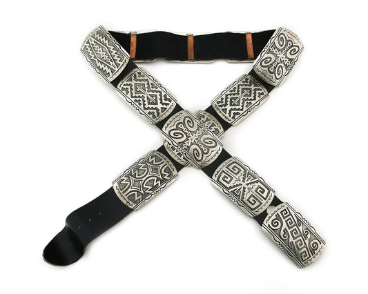 Navajo Concho Belt Sterling Silver Handmade Signed Arrowhead Vintage