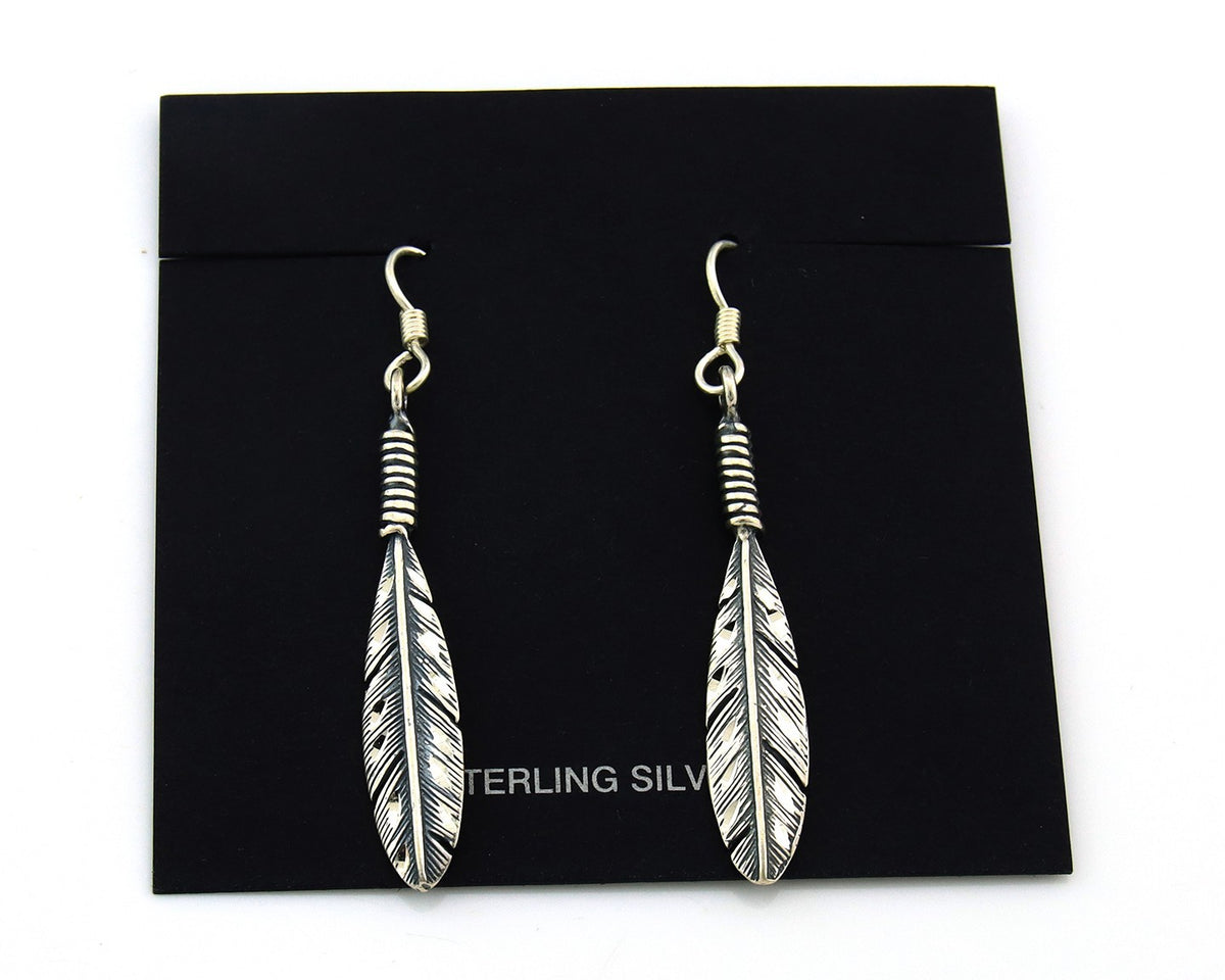 Navajo Eagle Feather Earrings Sterling Silver Dangle Vintage