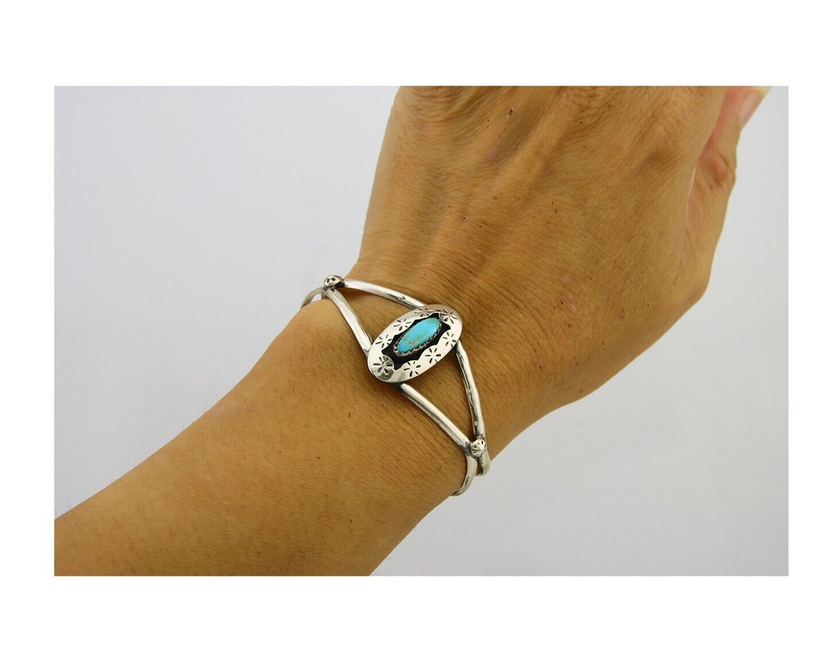 Navajo Cuff Bracelet 925 Silver Turquoise Cuff Artist Signed IJC C.80's