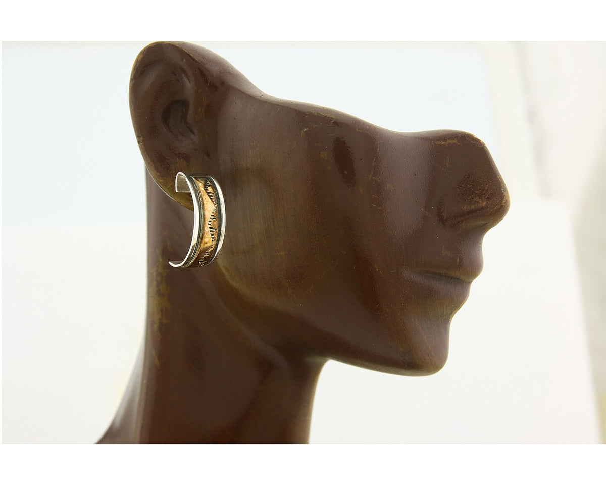 Navajo Hoop Earrings 925 Silver & Gold Artist Signed Randall Endito C.80's