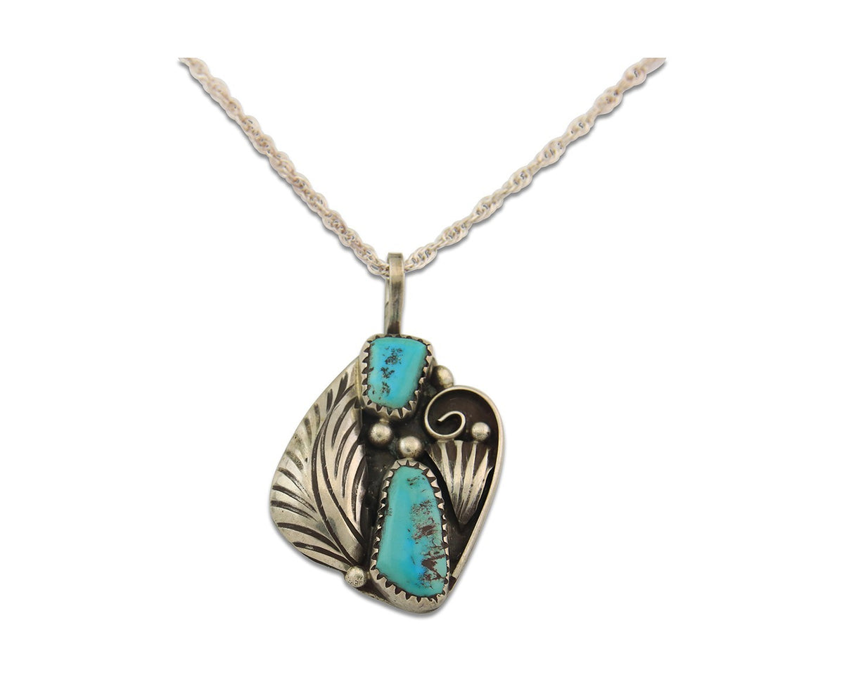Navajo Necklace Sterling Silver Authentic Natural Turquoise Vintage Signed PM