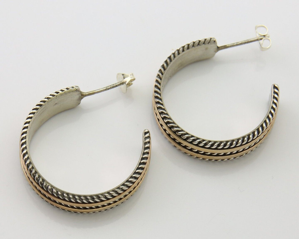 Navajo Earrings 925 Silver & Gold Handmade Artist Signed Tom Hawk C.80's