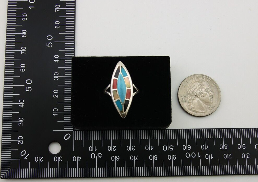 Navajo Ring 925 Silver Turquoise Shell Onyx Spiney Oyster Native Artist C80's