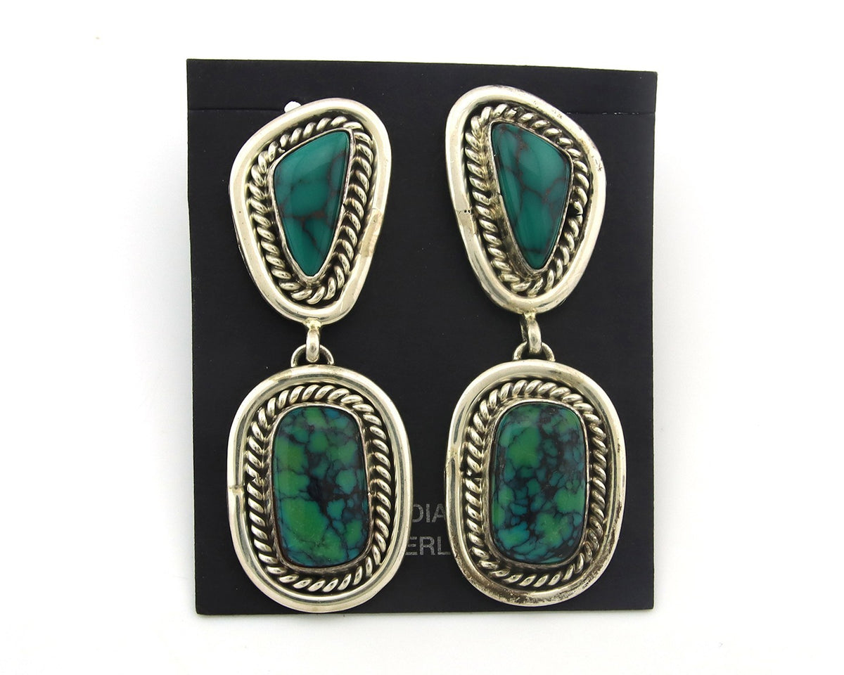 Navajo Earrings Sterling Silver Natural Turquoise Vintage Signed EL
