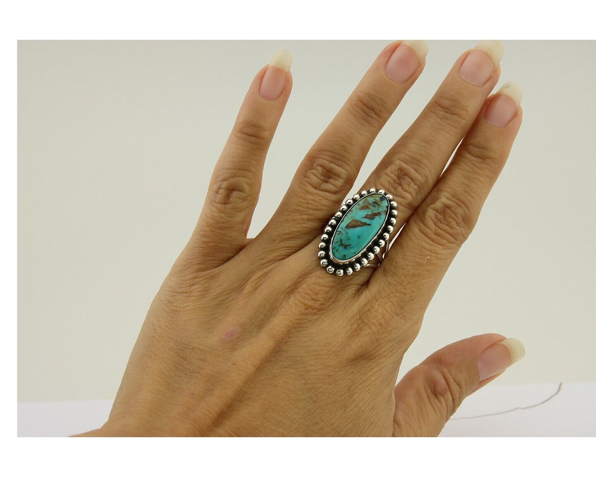 Navajo Shield Ring 925 Silver Arizona Turquoise Native Artist C.80's