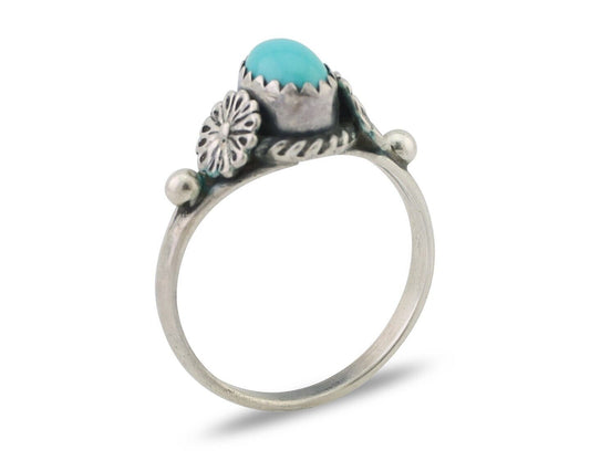 Navajo Ring 925 Silver Kingman Turquoise Native American Artist Made In 1985