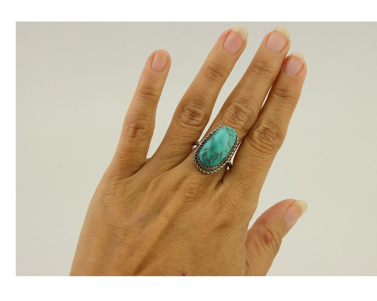 Navajo Ring 925 Sterling Silver Turquoise Native American Artist C.80's
