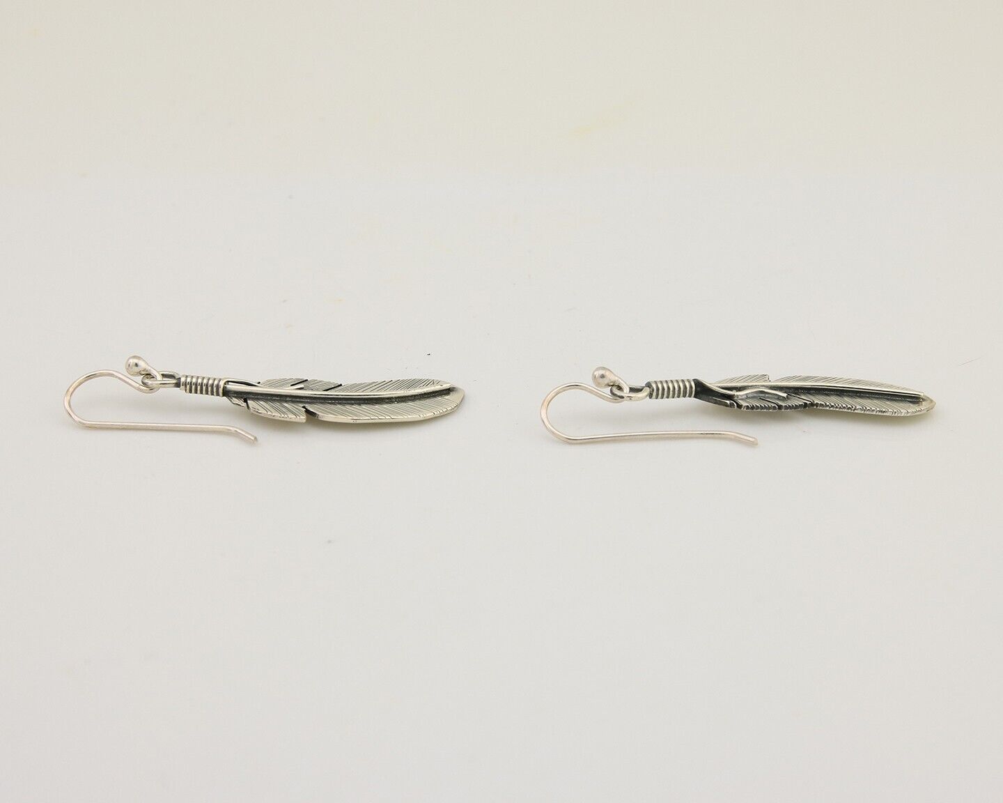 Navajo Eagle Feather Dangle Earrings 925 Silver Native American Artist C.80's