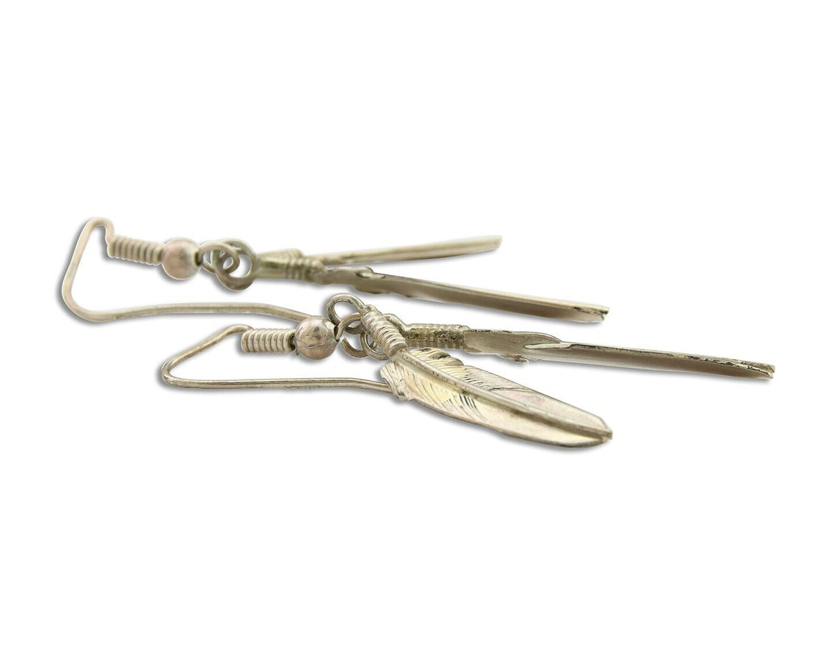 Navajo Earrings 925 Silver Dangle Eagle Feather Native American Artist C.80's