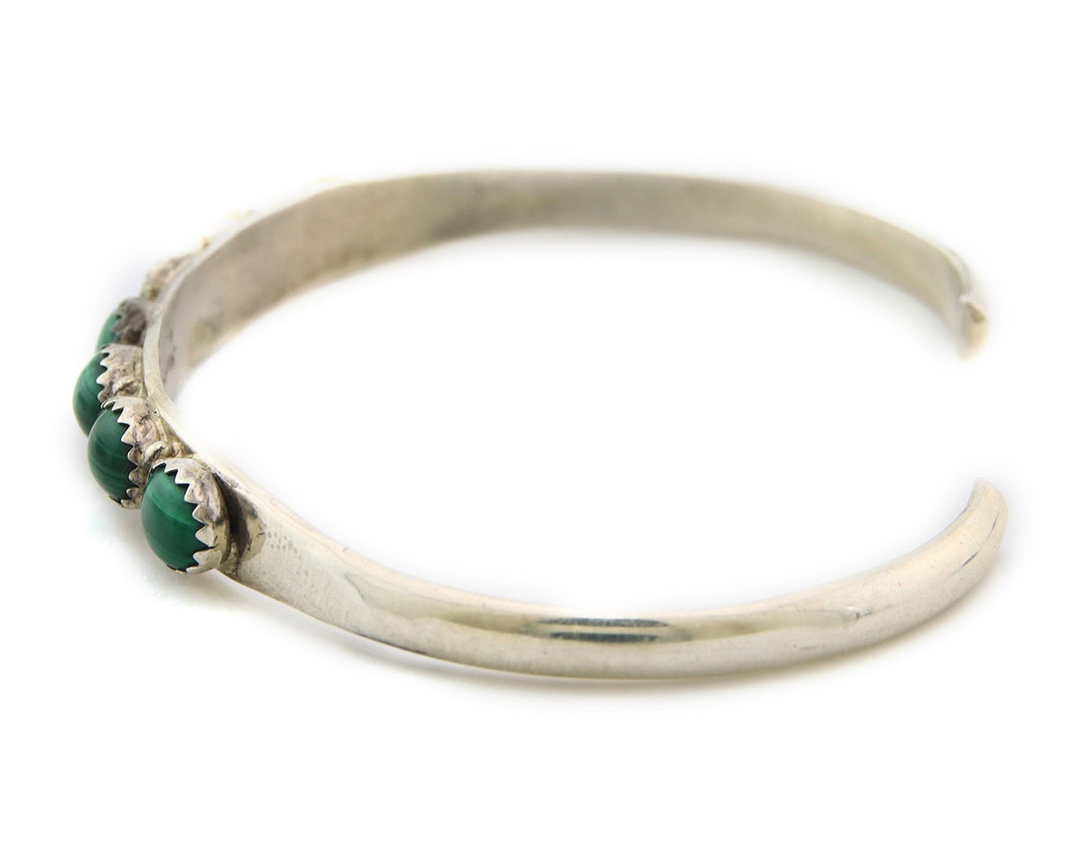 Navajo Cuff Bracelet Sterling Silver Natural Malachite Vintage Signed AL