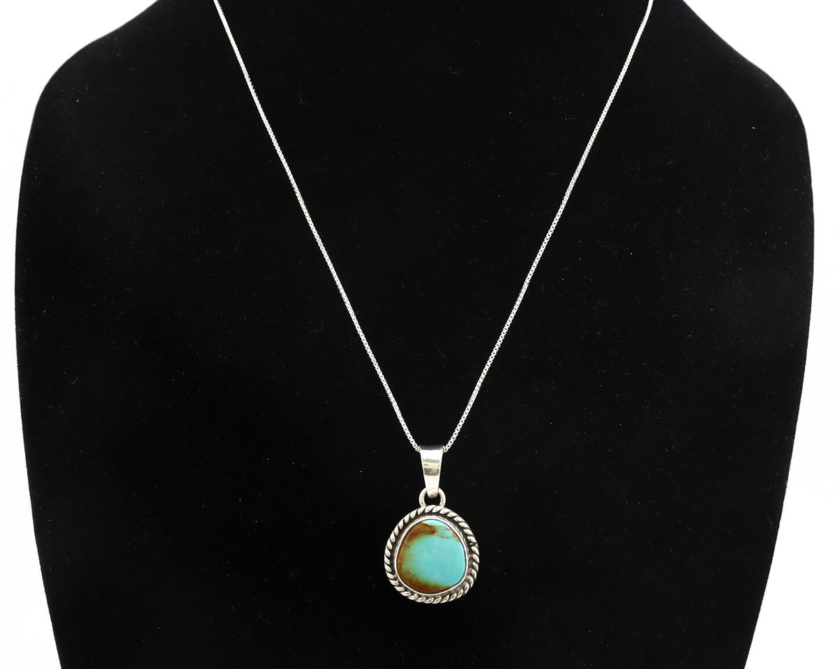 Navajo Necklace .925 Silver Kingman Turquoise Signed Gecko C.80's