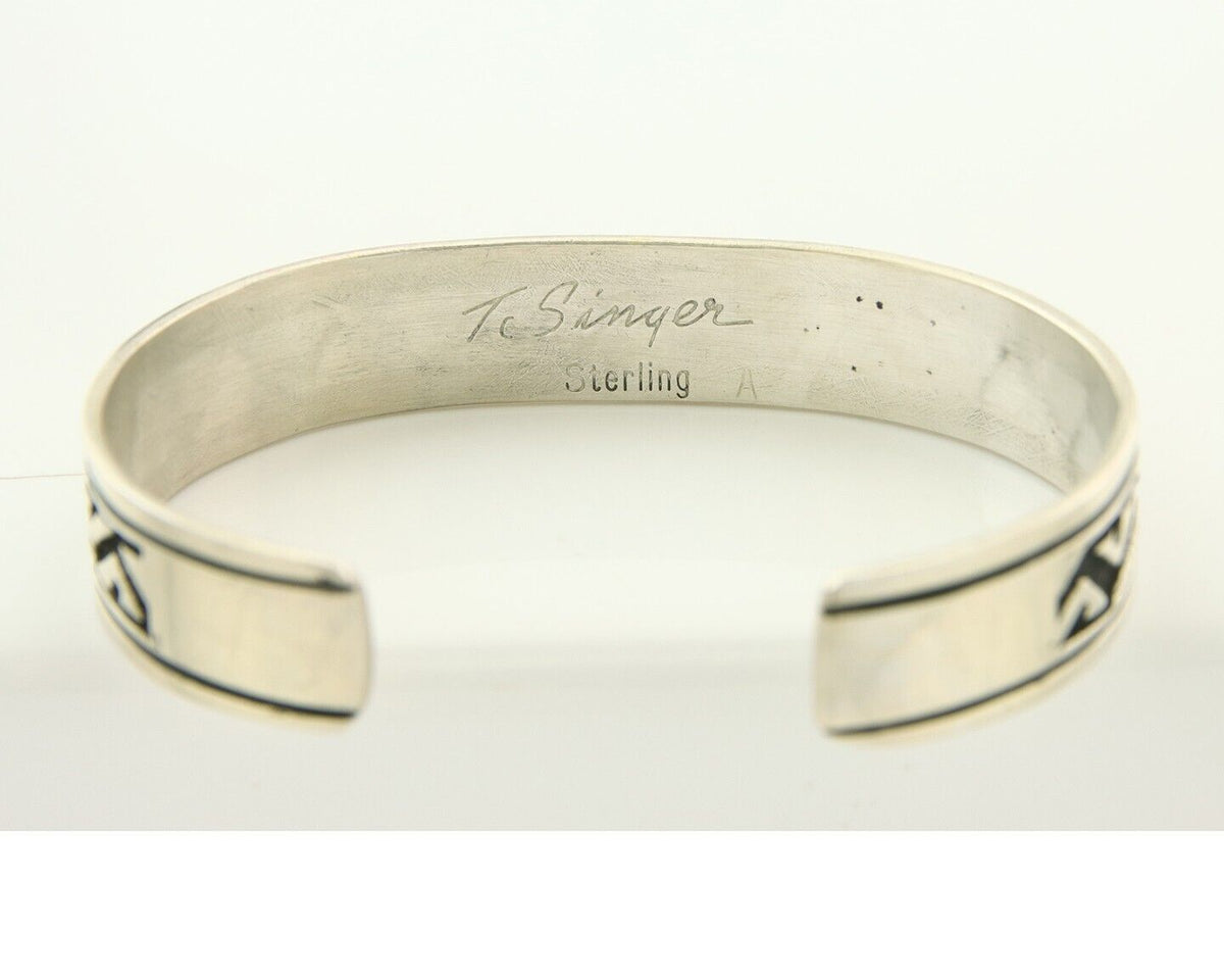 Mens's Navajo Bracelet 925 Silver Artist Signed Thomas Singer Cuff Made 1980's