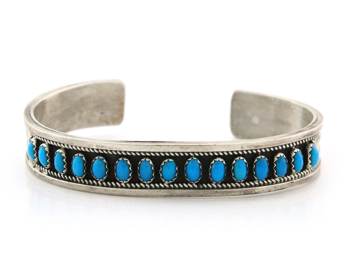Navajo Cuff Bracelet Sterling Silver Authentic Turquoise Signed CC