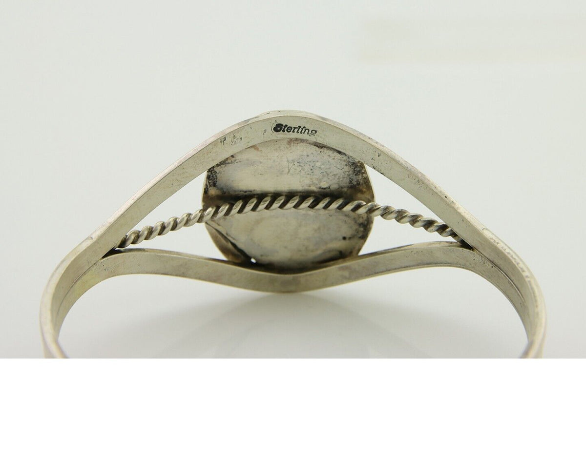 Navajo Cuff Bracelet Natural Malachite 925 Silver Native American Artist C.80s