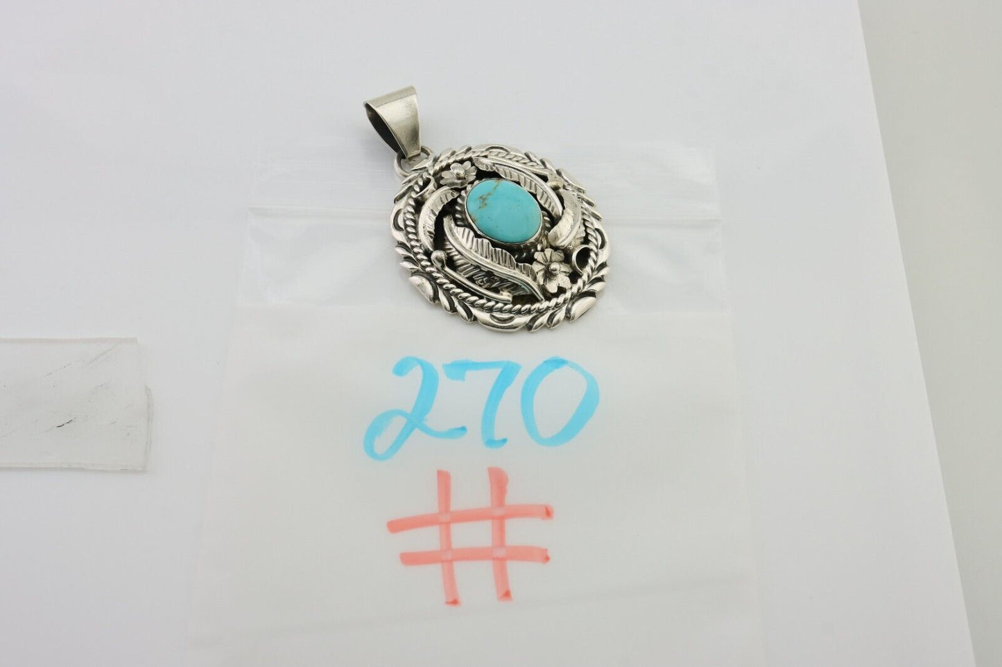 Navajo Pendant 925 Silver Kingman Turquoise Native American Artist C.80s