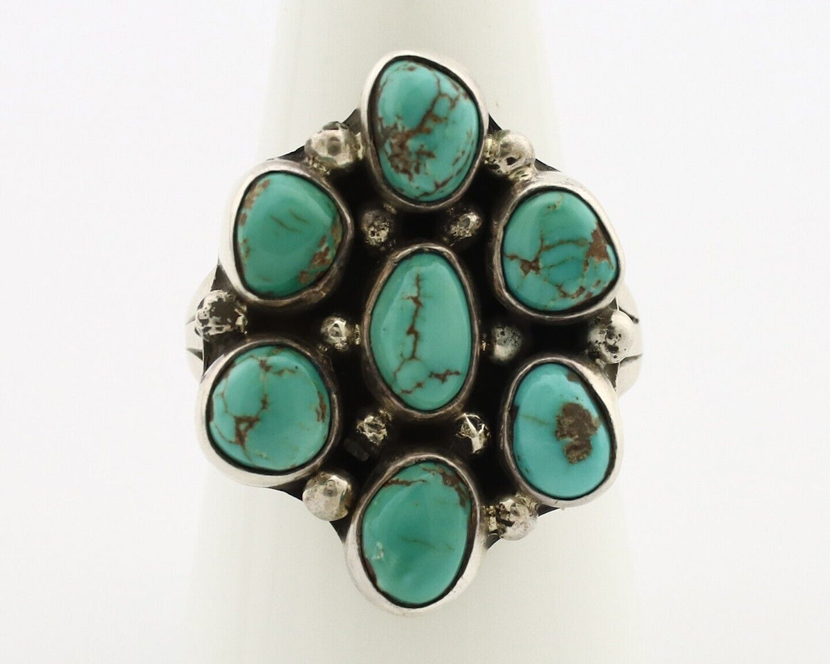 Navajo Ring 925 Silver Spiderweb Turquoise Artist Signed LP C.80's