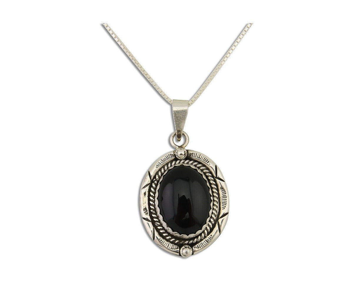 Navajo Necklace 925 Silver Onyx Native Artist Signed Nancy Edtissy C.80's