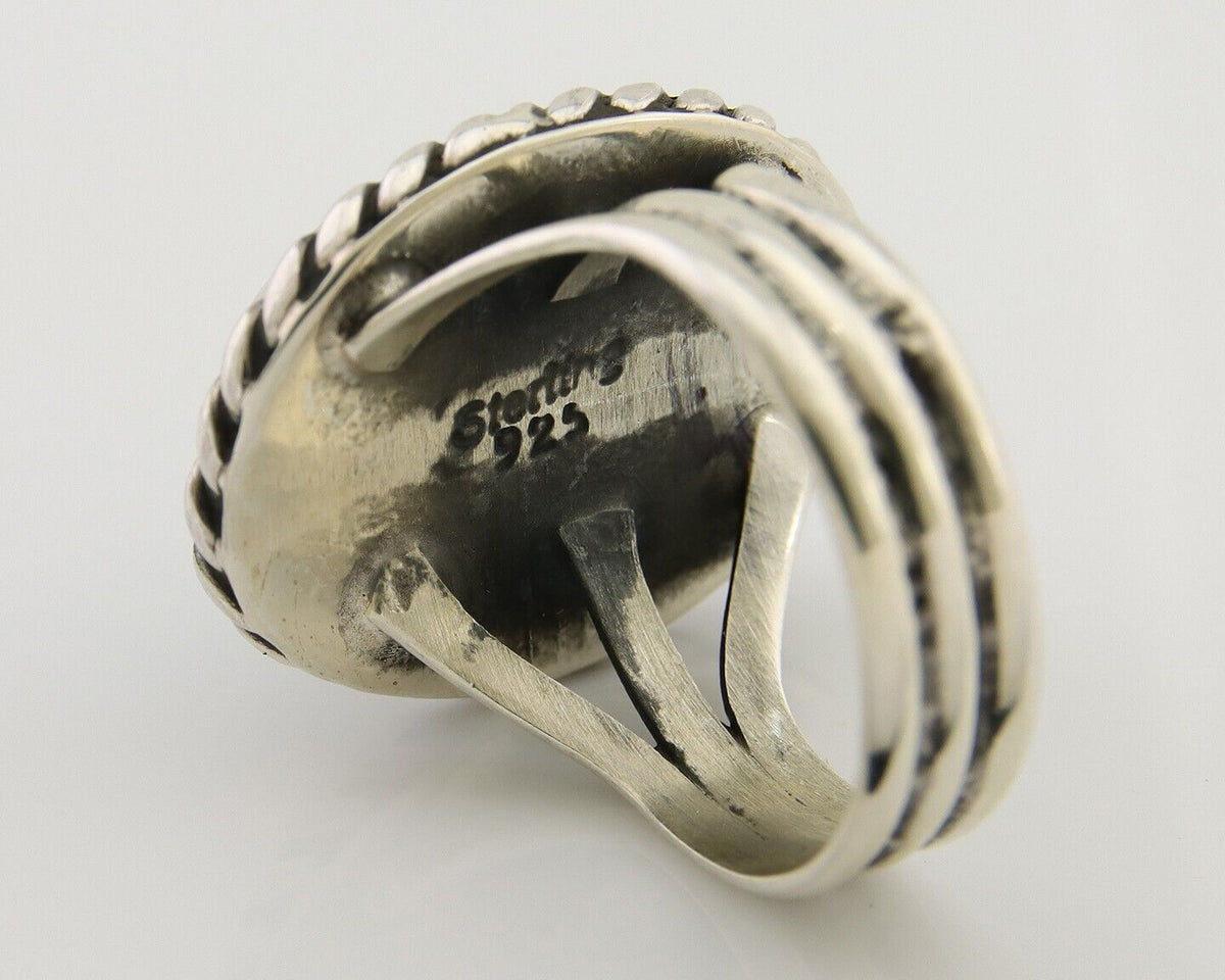 Navajo Ring 925 Silver Natural Malachite Native American Artist C.80's
